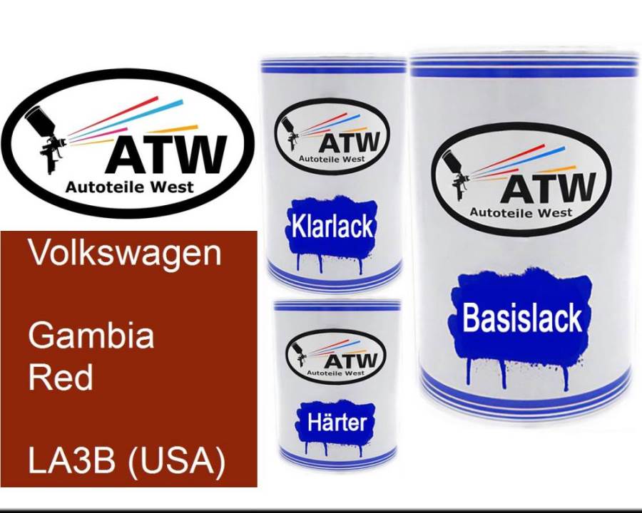 Volkswagen, Gambia Red, LA3B (USA): 500ml Lackdose + 500ml Klarlack + 250ml Härter - Set, von ATW Autoteile West.